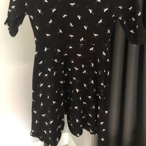 Girls black dress with white unicorn print